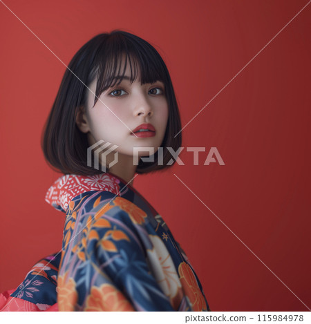 A Japanese woman who looks great in a gorgeous kimono A Japanese woman who looks great in a gorgeous kimono 115984978