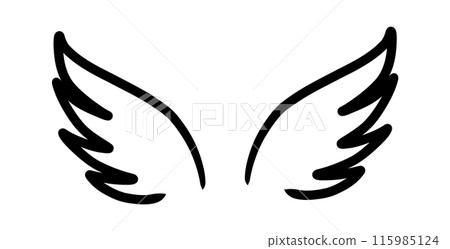 Wings birds and angel. Cartoon doodle bird tattoo wing icon. Feather sketch handdrawn collection Wings birds and angel. Cartoon doodle bird tattoo wing icon. Feather sketch handdrawn collection 115985124
