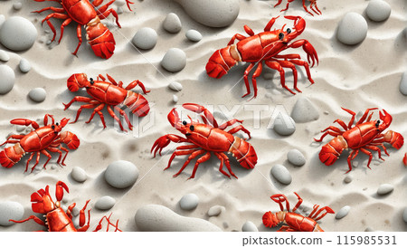 Background of shrimps on the seashore on the sand 115985531