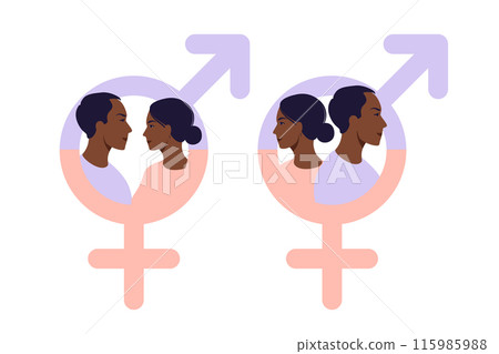 African man and women symbol. Gender equality symbol. Women and men should always have equal opportunities. Vector illustration. Flat. 115985988