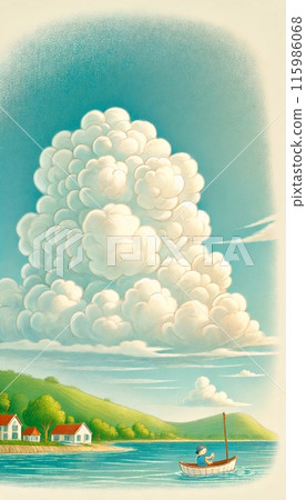 A ship floating on the summer sea 115986068