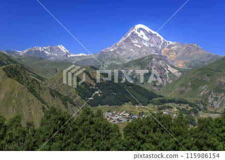 Mount Kazbek, Gergeti Trinity Church and Stepantsminda Townscape 115986154