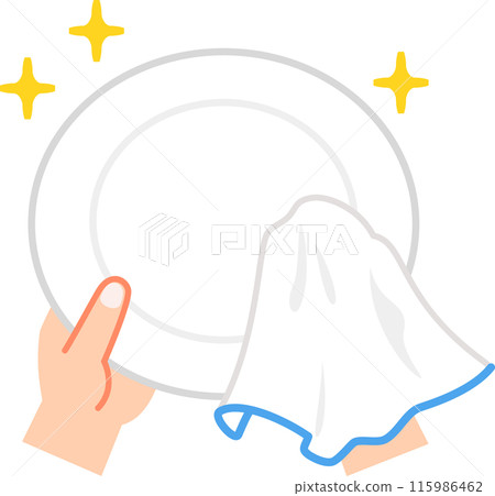 Hands wiping a plate with a cloth 115986462