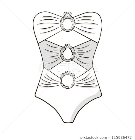 Summer one piece swimsuit with metal circle halter top fashion illustration 115986472