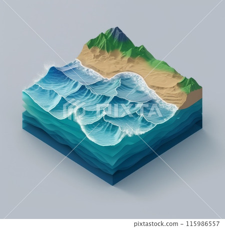 3D underwater cross section. Slice of ecology ocean landscape. Concept of environment, organic 115986557