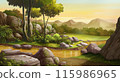 illustration  forest and sunset  beautiful 115986965