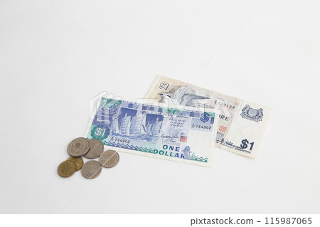A little old world money series, Singapore dollar, taken on a white background A little old world money series, Singapore dollar, taken on a white background 115987065