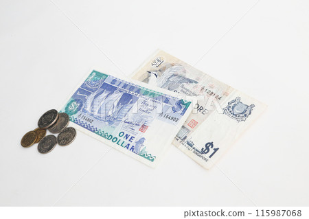A little old world money series, Singapore dollar, taken on a white background A little old world money series, Singapore dollar, taken on a white background 115987068