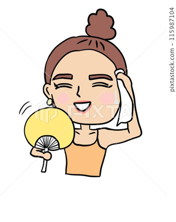 一個女人用扇子搧風 115987104