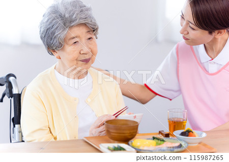 Caregiver worried about senior woman with no appetite Caregiver worried about senior woman with no appetite 115987265