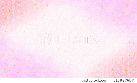 Watercolor Japanese frame background, hemp leaf, Japanese paper, 16:9 115987697