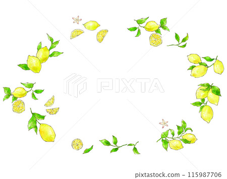 Decorative frame of lemons painted in watercolor 115987706