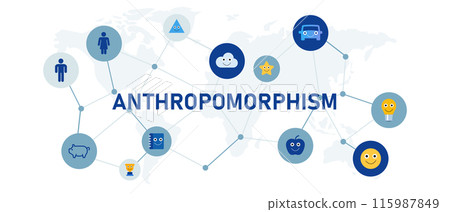 Anthropomorphism is when you think about animals or objects as if they were human anthropomorphic symbol icon 115987849