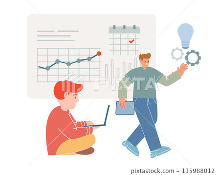 project initiation planning and management coworker with laptop software tracking 115988012