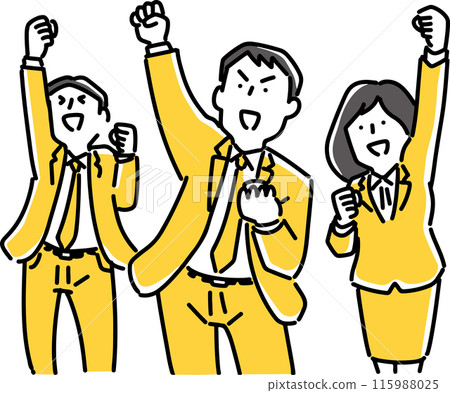 Male and female employees doing fist pump Male and female employees doing fist pump 115988025