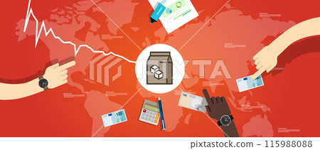 Sugar white price goes down drop decrease cheap in global commodity market trade export transaction 115988088