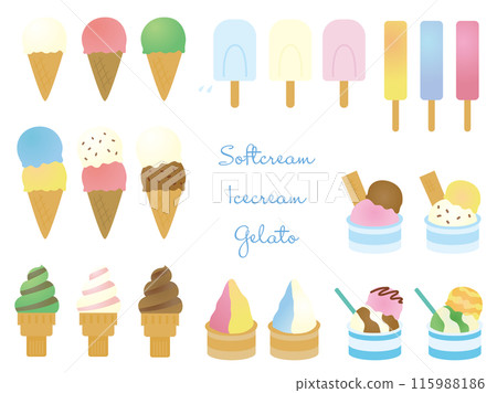 Various ice cream illustration set Various ice cream illustration set 115988186