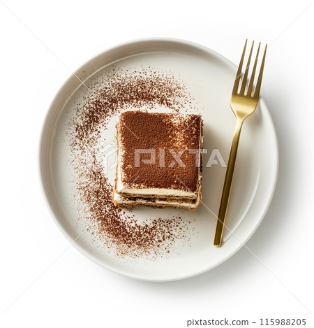 白色背景“AI 生成圖像”上提拉米甦的俯視圖 白色背景“AI 生成圖像”上提拉米甦的俯視圖 115988205