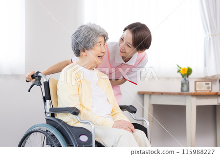 Nursing image Portrait of senior woman and caregiver Nursing image Portrait of senior woman and caregiver 115988227