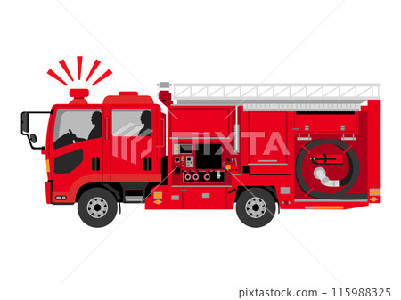 一輛消防車鳴著警笛行駛 一輛消防車鳴著警笛行駛 115988325