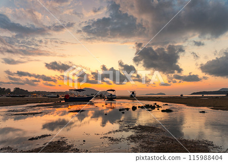 Scenery sunrise above fishing boats 115988404