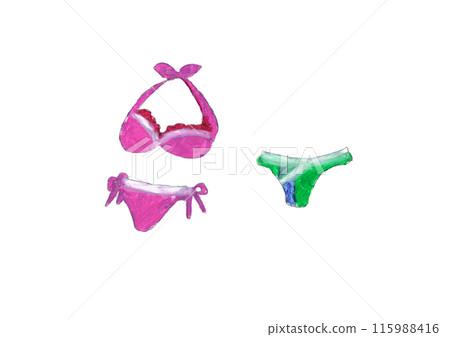 Swimsuit illustration drawn with oil pastels Swimsuit illustration drawn with oil pastels 115988416
