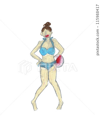 Illustration of a girl in a swimsuit drawn with oil pastels Illustration of a girl in a swimsuit drawn with oil pastels 115988417