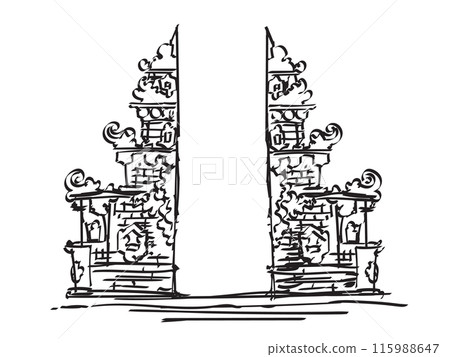 Bali Balinese gate architecture gate traditional hand drawing sketch doodle illustration 115988647