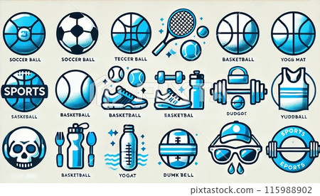 Sporting goods icon collection - simple and dynamic design Sporting goods icon collection - simple and dynamic design 115988902