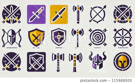 Medieval Weapons and Armor Icons 115988920