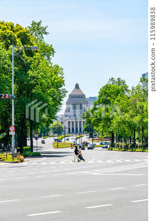 [東京] 遠處看綠意盎然的美麗國會議事堂 115989838