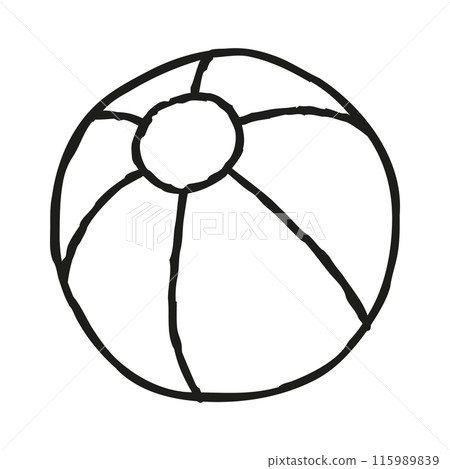 Doodle beach ball. Hand drawn beach toy symbol isolated on white background Doodle beach ball. Hand drawn beach toy symbol isolated on white background 115989839