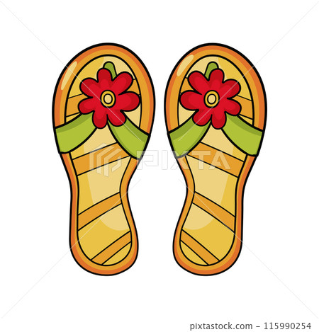 Summer yellow slippers with red flower in cartoon style Summer yellow slippers with red flower in cartoon style 115990254