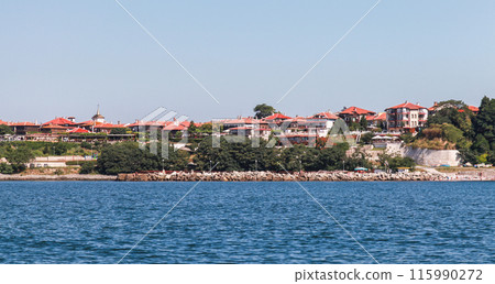Nessebar old town, panoramic seaside landscape photo taken on a sunny day 115990272