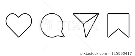 Instagram Media Icons interface social media like, chat, send and save symbols. Minimal ig set. Like notification, comment notification, follower notification social media Instagram Media Icons interface social media like, chat, send and save symbols. Minimal ig set. Like notification, comment notification, follower notification social media 115990417