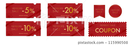 Red luxury coupon vector icon set 2 for member sales Red luxury coupon vector icon set 2 for member sales 115990508