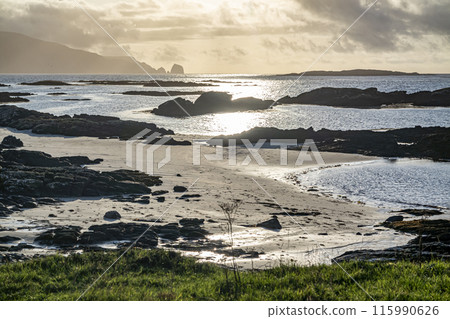 Rosbeg harbour at sunset, County Donegal, Ireland Rosbeg harbour at sunset, County Donegal, Ireland 115990626