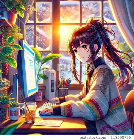 A woman by the window 115990796