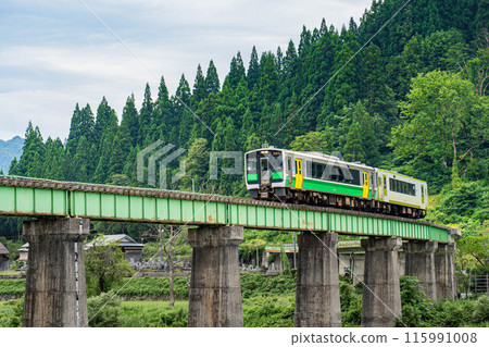 Tadami Line crossing the Kanotsu River Bridge 115991008