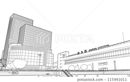 仙台站的線條描風格插圖 115991011