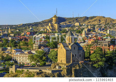 Metekhi Church, Holy Trinity Cathedral and Tbilisi cityscape 115991403