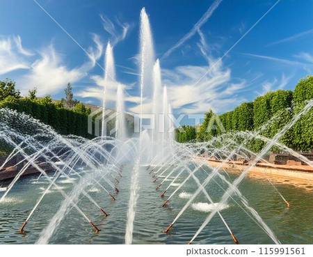 A park with a fountain 115991561