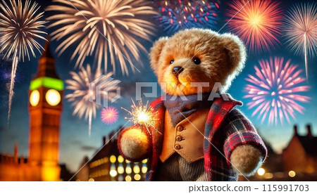 Cute bear enjoying Guy Fawkes Night 115991703