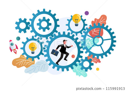 Businessman running in gear wheels. power of motivation. 115991913