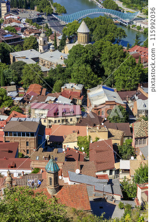 Tbilisi cityscape with Sioni Cathedral and Bridge of Peace 115992036