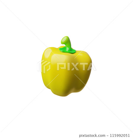 Whole yellow bell pepper 3D vector, glossy ripe vegetable isolated, salad ingredient natural plant food, farm game asset Whole yellow bell pepper 3D vector, glossy ripe vegetable isolated, salad ingredient natural plant food, farm game asset 115992051