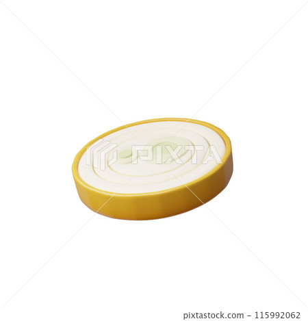 Realistic vector 3D onion slice with peel on isolated background. Realistic vector 3D onion slice with peel on isolated background. 115992062