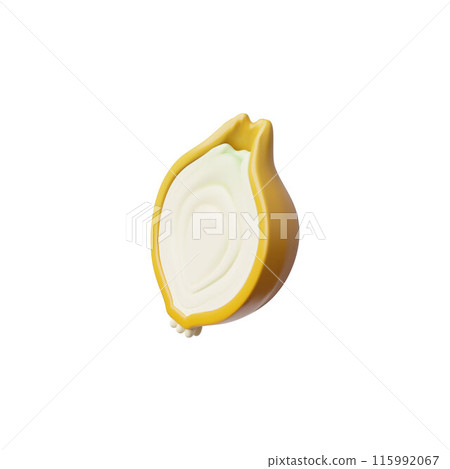 3D illustration of a half onion side view on a white background 3D illustration of a half onion side view on a white background 115992067
