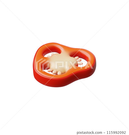 3d slice of red bell pepper with seeds. 115992092