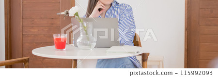 asian woman freelancer relax and happy during working from home asian woman freelancer relax and happy during working from home 115992093